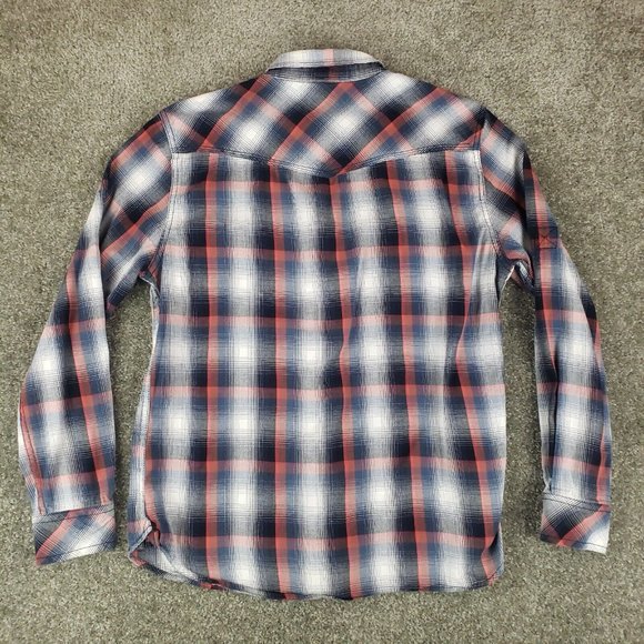 Rock & Republic Shirt Medium M Mens Red Blue Plaid Long Sleeve Collared Button - Picture 5 of 8
